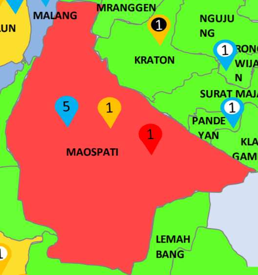 Peta Sebaran COVID-19 di Kabupaten Magetan Periode, Kamis ( 7/5).  