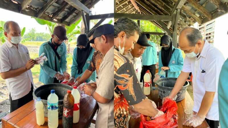 Proses Pembuatan MOL Mahasiswa KKN UNS Kelompok 225 Dengan Gapoktan Desa/Kecamatan Kartahorjo Magetan. ( Ist/Red).